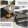 A collage showing different features of a coffee table, including its tabletop design, dimensions, and material properties. Podgląd zdjęcia produktu