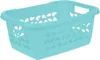A mint green laundry basket with cut-out patterns on a white background. Produktbild-Vorschau