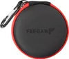 A close-up view of a round, black carrying case with a red trim and a silver carabiner clip attached. Produktbild-Vorschau