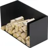 A black metal firewood rack filled with logs. Voir les images du produit