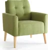 A green armchair with wooden legs is shown against a white background. Voir les images du produit