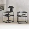 Set 2 comodini in metallo nero con ripiano, Nero Anteprima dell’immagine prodotto 3