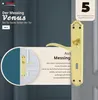 A marketing image showcasing a brass door handle set with descriptive text and a warranty guarantee. Produktbild-Vorschau