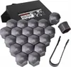 A set of dark gray wheel nut caps and a tool are arranged on a white background, with a black box in the upper left corner. Anteprima dell’immagine prodotto