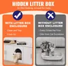 A split image comparing a litter box enclosure with a litter box without an enclosure, with text and images illustrating the pros and cons of each. Produktbild-Vorschau