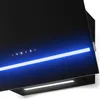 Close-up of a modern black kitchen range hood with blue LED lighting. Náhľad obrázku produktu