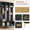 A modern, luxurious entryway storage unit with multiple compartments and gold accents. Anteprima dell’immagine prodotto