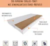 A diagram of a mattress showing its layers and features, with accompanying text and icons. Produktbild-Vorschau