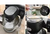 A split image showing a kitchen robot in use. The left side shows flour being added to the mixing bowl, and the right side shows oats being added and a close-up of a digital scale displaying '24g'. Náhled obrázku produktu