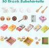 A collage of toy food and accessories, likely for a play kitchen or supermarket set. Podgląd zdjęcia produktu