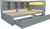 A gray wooden daybed with built-in shelving and storage drawers. Produktbild-Vorschau