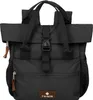 A black backpack is shown from the front against a white background. Produktbild-Vorschau