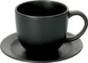 A black coffee cup and saucer on a white background. Produktbild-Vorschau