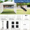 A pop-up pavilion set up in a garden with a pool in the background, and various components of the pavilion displayed in smaller frames below. Voir les images du produit