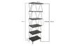 A diagram of a black bookshelf with dimensions indicated by lines and text. Náhled obrázku produktu