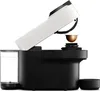 A side view of a Nespresso Vertuo Pop coffee machine with the lid open, showing a coffee capsule being inserted. Podgląd zdjęcia produktu