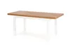 A studio shot of a wooden dining table with white legs against a white background. Produktbild-Vorschau