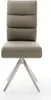 A modern dining chair with a leather seat and a metal base. Produktbild-Vorschau