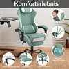A green gaming chair with various features highlighted by text and inset images. Produktbild-Vorschau