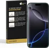A product box for a phone screen protector is shown next to a phone with the screen protector applied. Produktbild-Vorschau