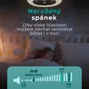 A child sleeping in a bed with a fan overhead and a graphic displaying sound levels. Náhled obrázku produktu