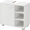 A white bathroom cabinet with a door and open shelves. Anteprima dell’immagine prodotto