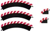 Three curved track pieces with red and white striped borders are shown on the left, and two smaller, similar track pieces are shown on the right. Produktbild-Vorschau