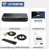 A collage of images showing a DVD player and its accessories, along with packaging and manual. Voir les images du produit