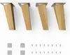 Four wooden furniture legs with metal mounting plates are shown, along with felt pads and screws. Produktbild-Vorschau