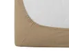 A close-up view of a beige fitted sheet corner, showing the elasticized edge. Produktbild-Vorschau