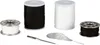 A collection of sewing supplies including spools of thread, bobbins, a needle, and a seam ripper. Produktbild-Vorschau