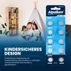 A family is sitting in a teepee, with a bookshelf in the background and a package of batteries on the right. Produktbild-Vorschau