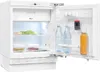 An open, empty under-counter refrigerator with shelves and door compartments. Produktbild-Vorschau