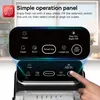 A close-up of an ice maker's control panel with text overlays explaining its features. Náhled obrázku produktu