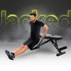 A man is performing dips on an adjustable workout bench, with large, glowing text in the background. Náhľad obrázku produktu