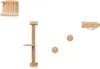 Several wooden cat climbing and scratching accessories mounted on a white wall. Produktbild-Vorschau
