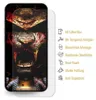 A screen protector for an iPhone 13 Mini is shown with a graphic of a lion's head on the phone screen. Feature icons and text are displayed to the right. Produktbild-Vorschau