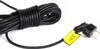 A coiled black power cord with a European-style plug and a yellow warning tag. Podgląd zdjęcia produktu