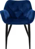 A dark blue velvet dining chair with black legs, shown from the front against a white background. Náhľad obrázku produktu