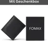 A black leather wallet and its black gift box are displayed on a white background. Produktbild-Vorschau
