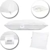 A collage of images showing a white pillow from different angles, including a close-up of the zipper, the filling, a side view with a label, and a square pillow. Anteprima dell’immagine prodotto