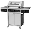 A stainless steel gas grill with side shelves and a cabinet base, shown against a white background. Produktbild-Vorschau