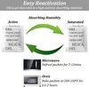 An infographic showing how to reactivate silica gel packets using a microwave or oven. Produktbild-Vorschau