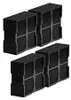 Four black carbon filters are arranged in a diagonal pattern against a white background. The filters are rectangular with a grid-like pattern on one side and a circular opening on the other. Produktbild-Vorschau