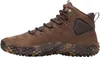 A side view of a brown hiking boot with a camouflage-patterned sole. Podgląd zdjęcia produktu