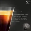 A close-up of a glass of coffee with text describing its flavor and a coffee capsule. Voir les images du produit