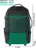 A product shot of a backpack with dimensions and compartment sizes indicated by text and overlays. Produktbild-Vorschau