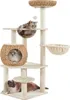 A multi-level cat tree with various platforms, a basket, and enclosed spaces, occupied by three cats. Podgląd zdjęcia produktu