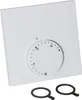 A white analog thermostat with a circular dial and temperature markings. Produktbild-Vorschau