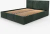 A green upholstered bed frame with a slatted mattress base, shown from a three-quarter angle on a white background. Náhled obrázku produktu